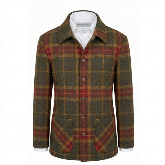 Harris Tweed Green / Orange Check Overshirt