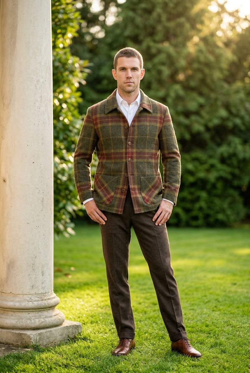 Harris Tweed Green / Orange Check Overshirt £300