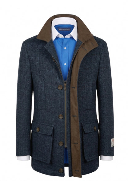 Harris Tweed Navy Herringbone Field Coat 