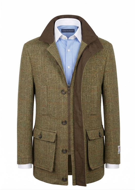 Harris Tweed Olive Green Field Coat