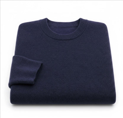 Ladies Navy Crew Neck 10% Cashmere 90% Wool Plain Knit