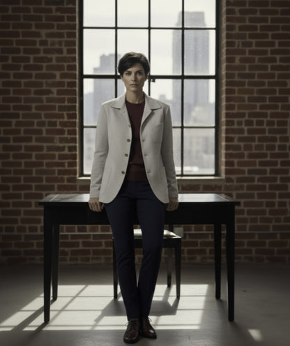 Ladies Soft Casual / Knitted Fabric Beige Jacket