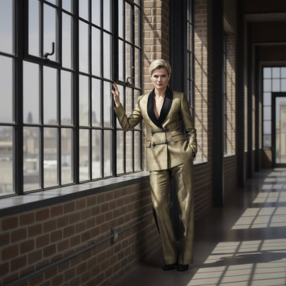 Ladies Tuxedo_Gold_Patterned_Brocade_and_Matching_trousers