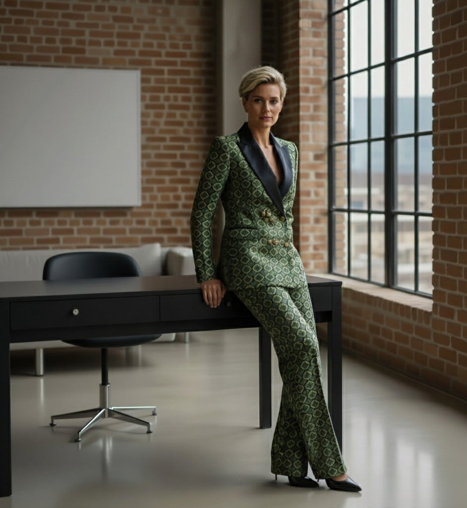 Ladies_Tuxedo_Green_and_Black_White_Floral_Brocade_Suit