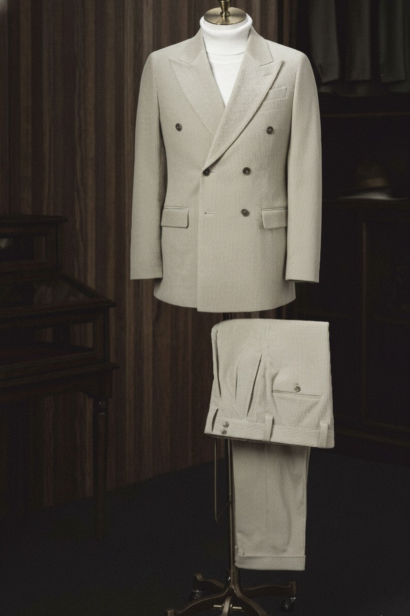 Light Beige Cord Double Breasted Jacket / Light Beige Cord Trousers 