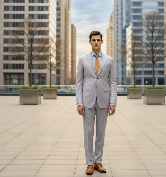 Light Grey Single Breasted / Two Piece Suit Italian Pure Wool Super 