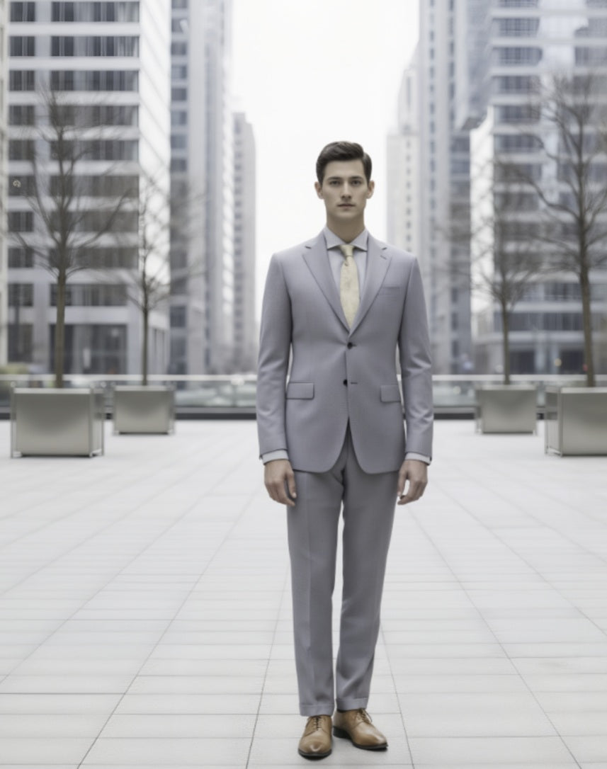 Light Grey Single Breasted / Two Piece Suit Italian Pure Wool Super 110'S