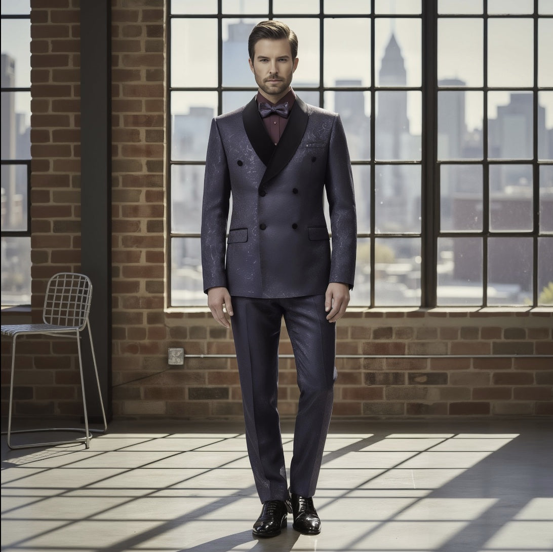 Man in a formal suit standing in a room with large windows and a cityscape view.