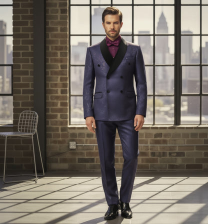 Man in a formal suit standing in a room with large windows and a cityscape view