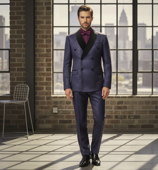 Man in a formal suit standing in a room with large windows and a cityscape view
