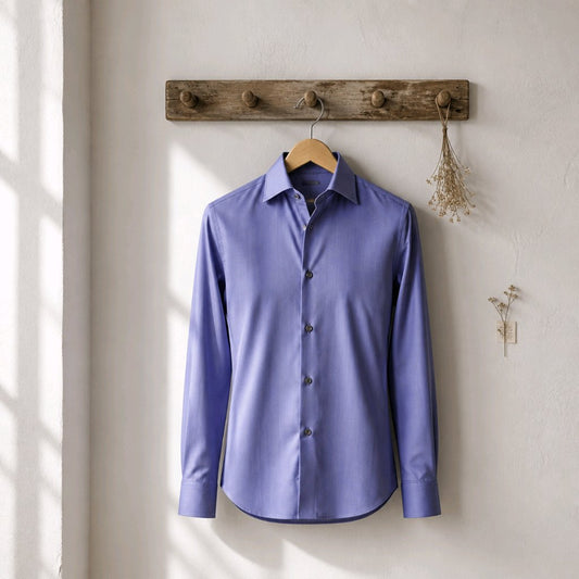 Medium Blue Textured Cotton/Stretch Shirt Style No: AJ107-L04