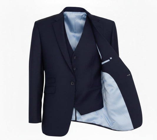 3pc Dark Navy Single Breasted / Three Piece Suit Italian Pure Wool Super 110'S
