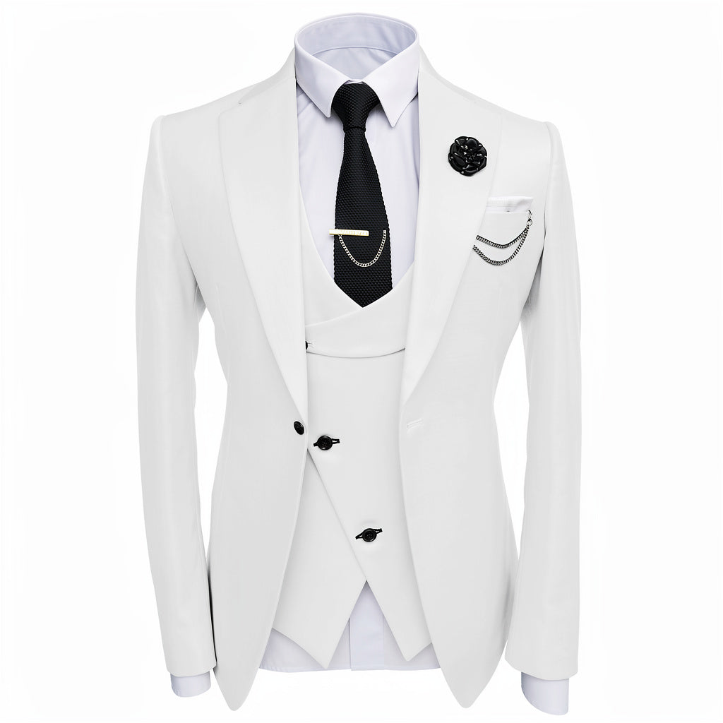 3pc Ivory Single Breasted Tuxedo Jacket + Waistcoat and Black Formal Trousers / Italian Pure Wool