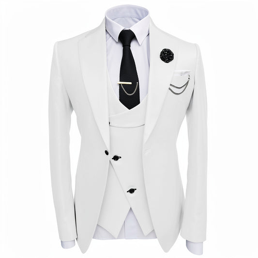 3pc Ivory Single Breasted Tuxedo Jacket + Waistcoat and Black Formal Trousers / Italian Pure Wool