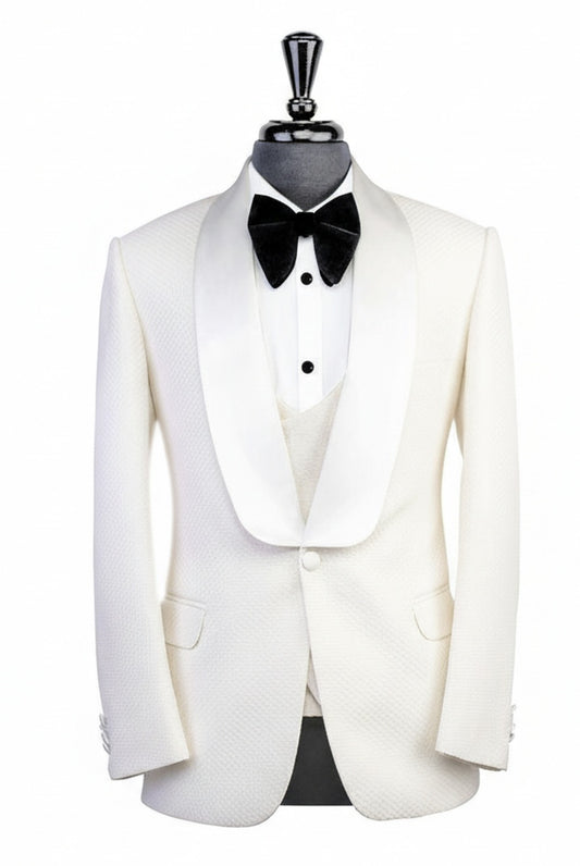 3pc_Ivory_Single_Breasted_Tuxedo_Jacket_Waistcoat_and_Black_Formal_Trousers_Italian_Pure_Wool
