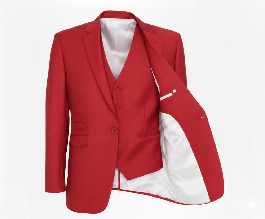 3pc Red Single Breasted / Three Piece Suit Italian Pure Wool Super 110'S
