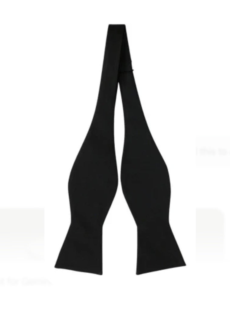Mens Bespoke Black Satin Real Self Tie Bowtie