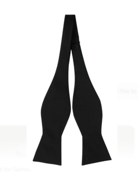 Mens Bespoke Black Satin Real Self Tie Bowtie