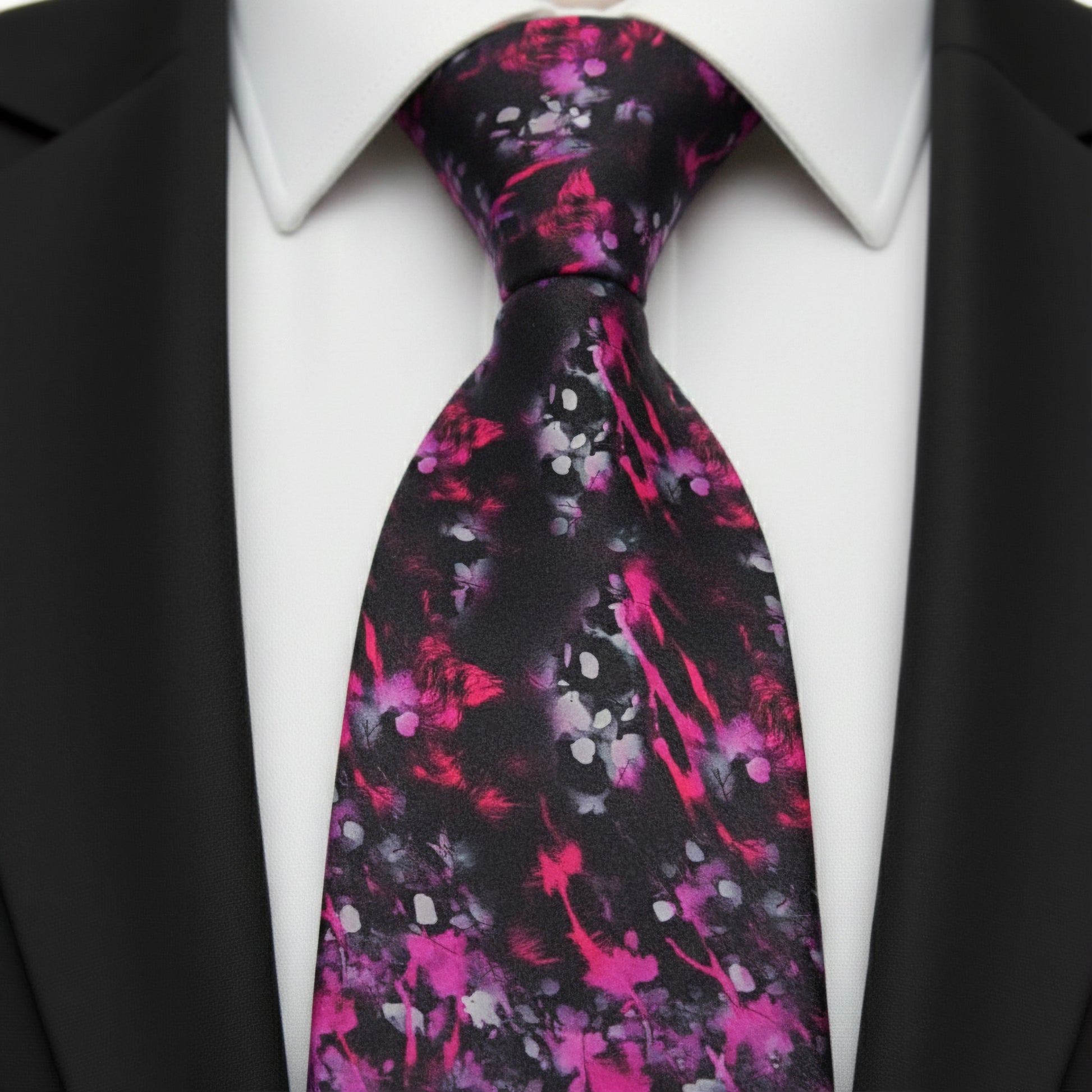 Mens Bespoke Necktie FL-14 Black/Purple/Pink