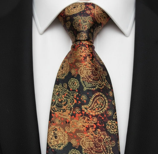 Mens Bespoke Necktie  FL-25 Green and Orange Floral