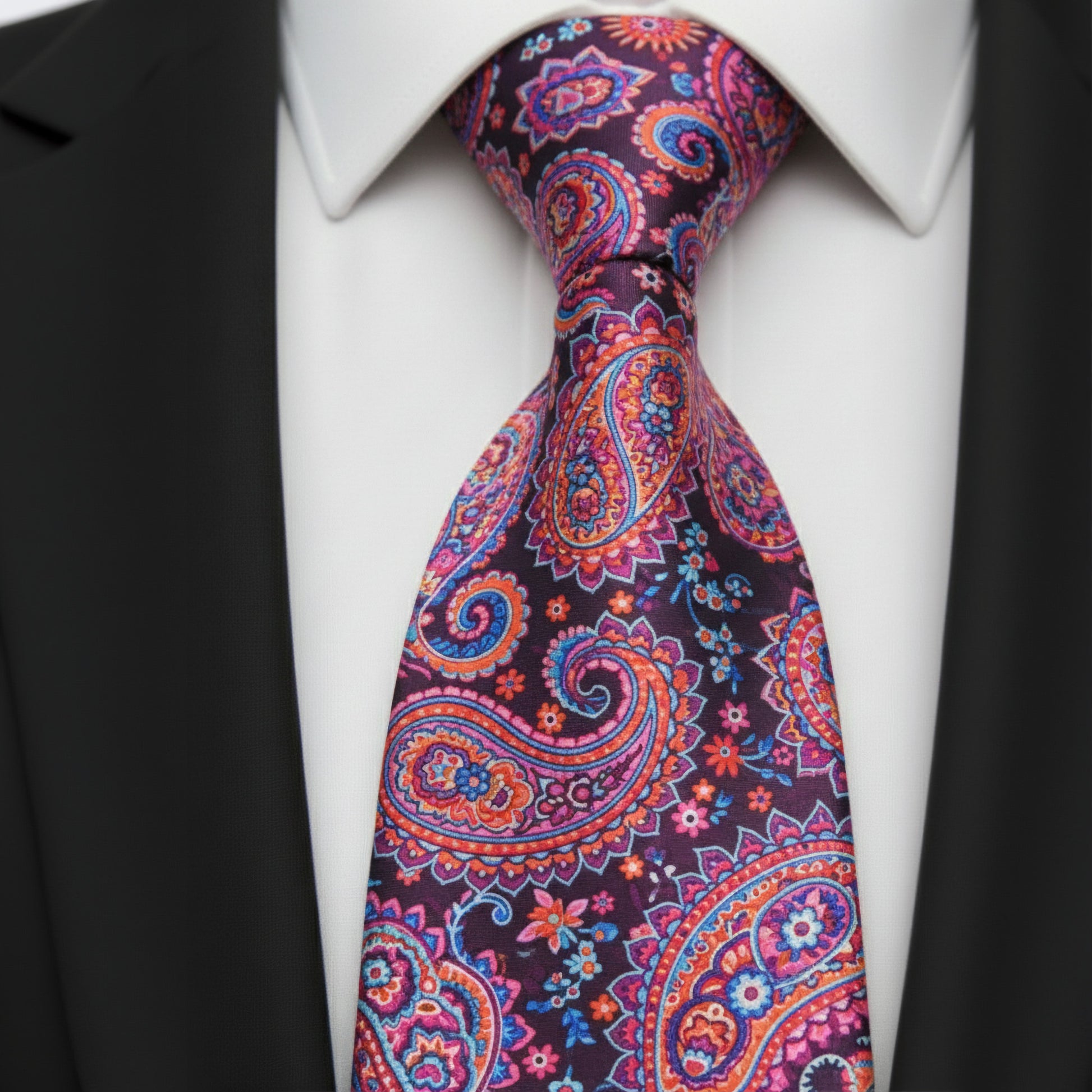 Mens Bespoke Necktie FL-25 Purple/Navy/Pink Paisley