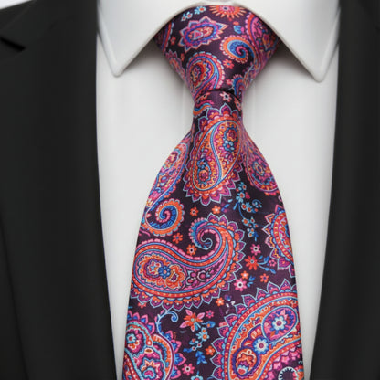 Mens Bespoke Necktie FL-25 Purple/Navy/Pink Paisley