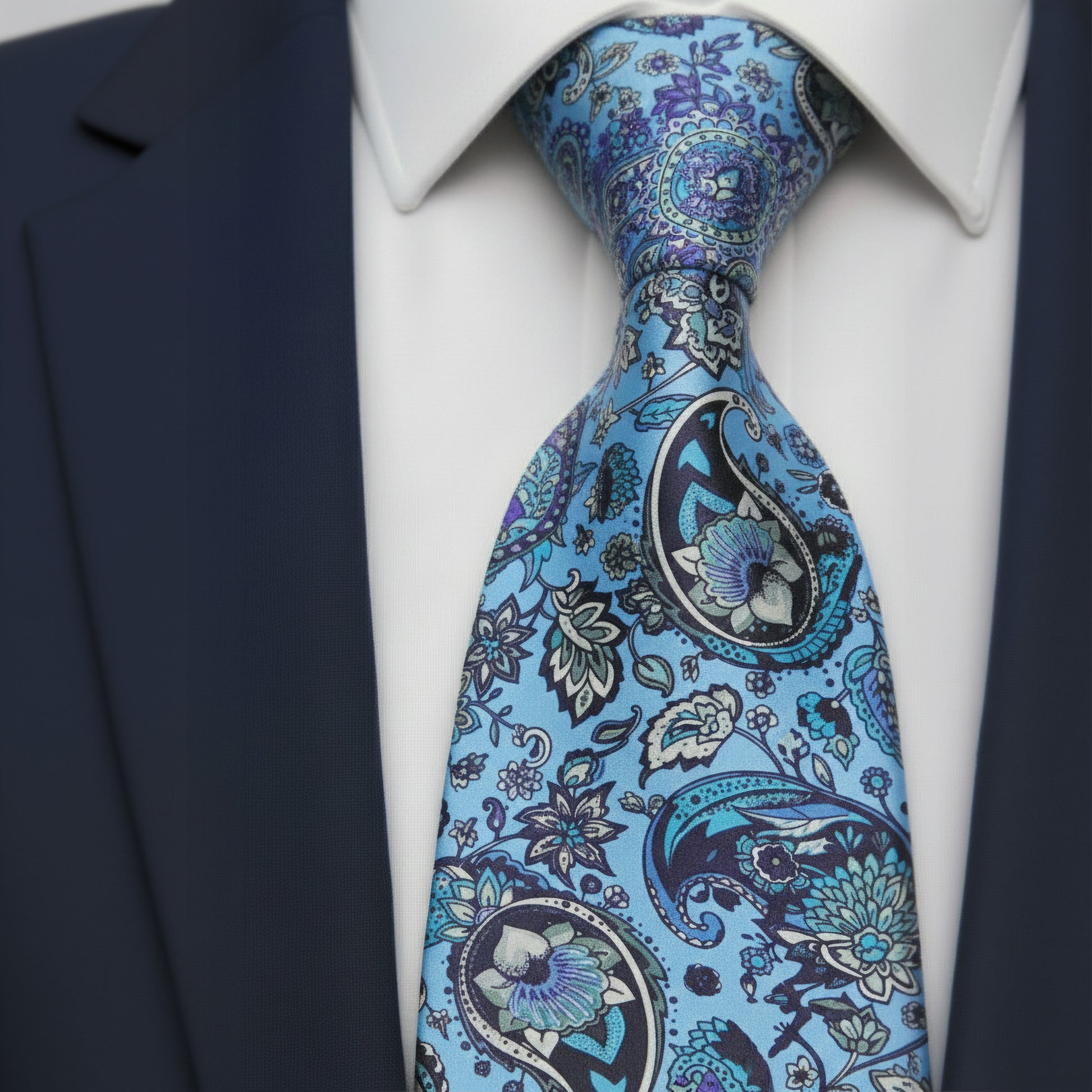 Mens Bespoke Necktie FL-26 Blue/ Purple Paisley