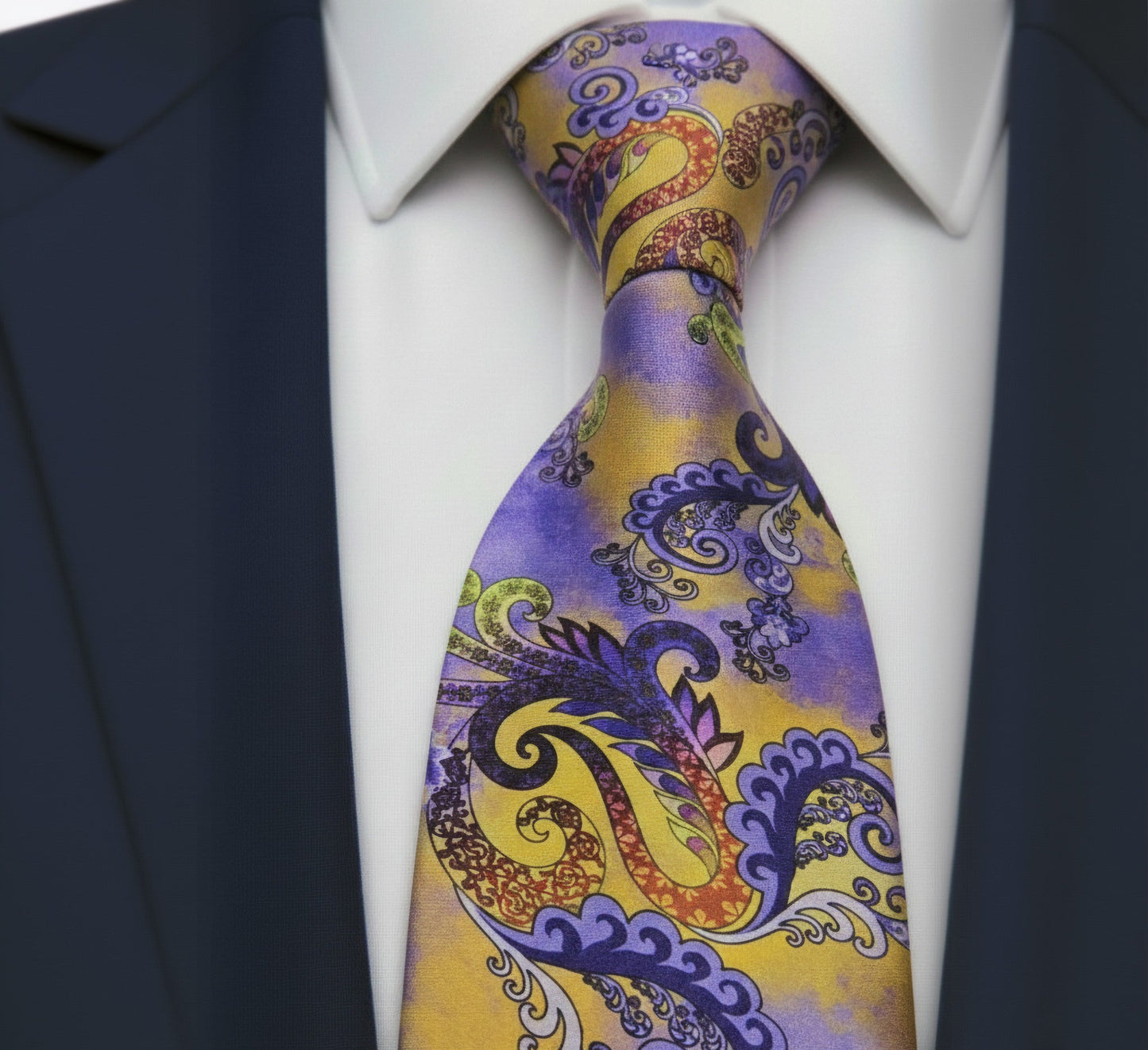 Mens Bespoke Necktie FL-33 Purple/ Yellow Floral