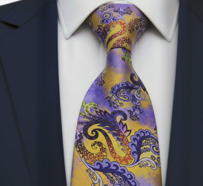 Mens Bespoke Necktie FL-33 Purple/ Yellow Floral