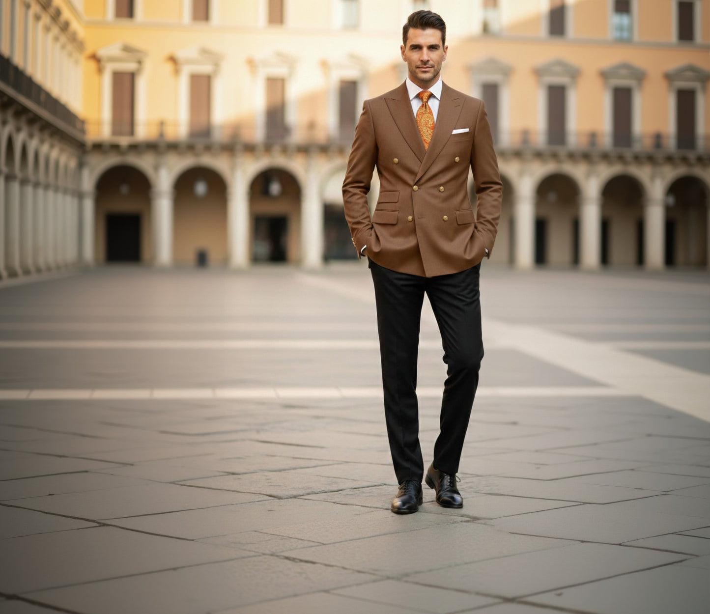 Mens Bespoke Necktie  P-172 Orange Paisley