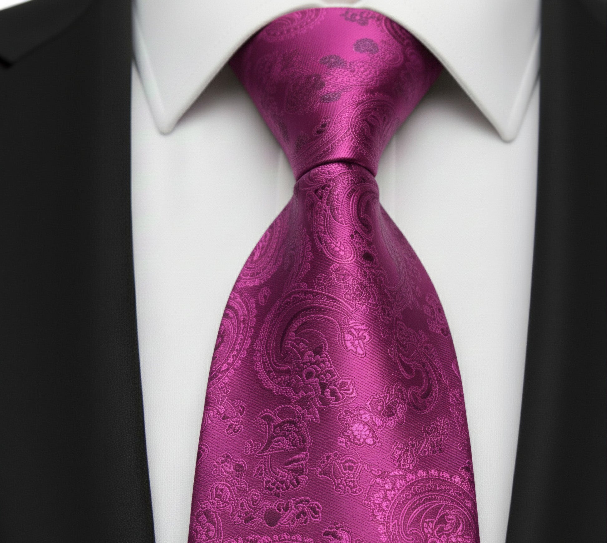 Mens Bespoke Necktie  P-175 Cerise Paisley