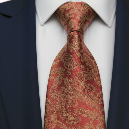 Mens Bespoke Necktie  P-179 Tangerine Paisley