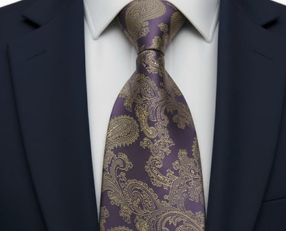 Mens Bespoke Necktie  P-181 Lilac/Gold Paisley