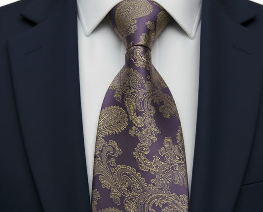 Mens Bespoke Necktie  P-181 Lilac/Gold Paisley