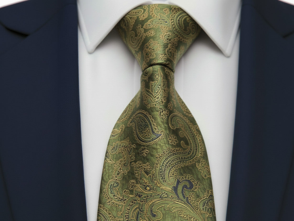 Mens Bespoke Necktie  P-182 Gold/Navy Paisley