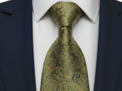 Mens Bespoke Necktie  P-182 Gold/Navy Paisley