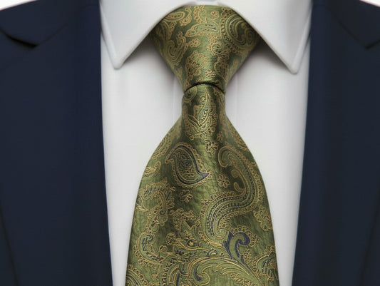 Mens Bespoke Necktie  P-182 Gold/Navy Paisley