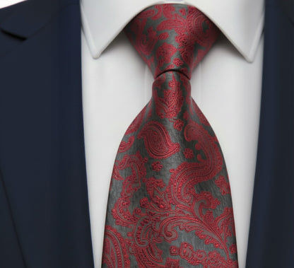 Mens Bespoke Necktie  P-187 Red/Green Paisley 