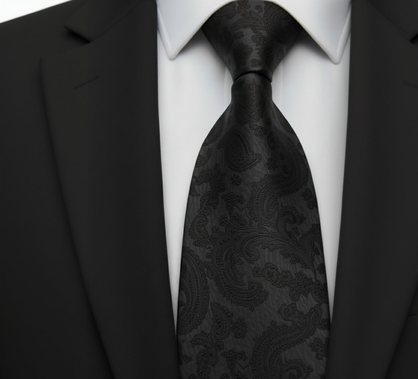 Mens Bespoke Necktie  P-191 Black Paisley