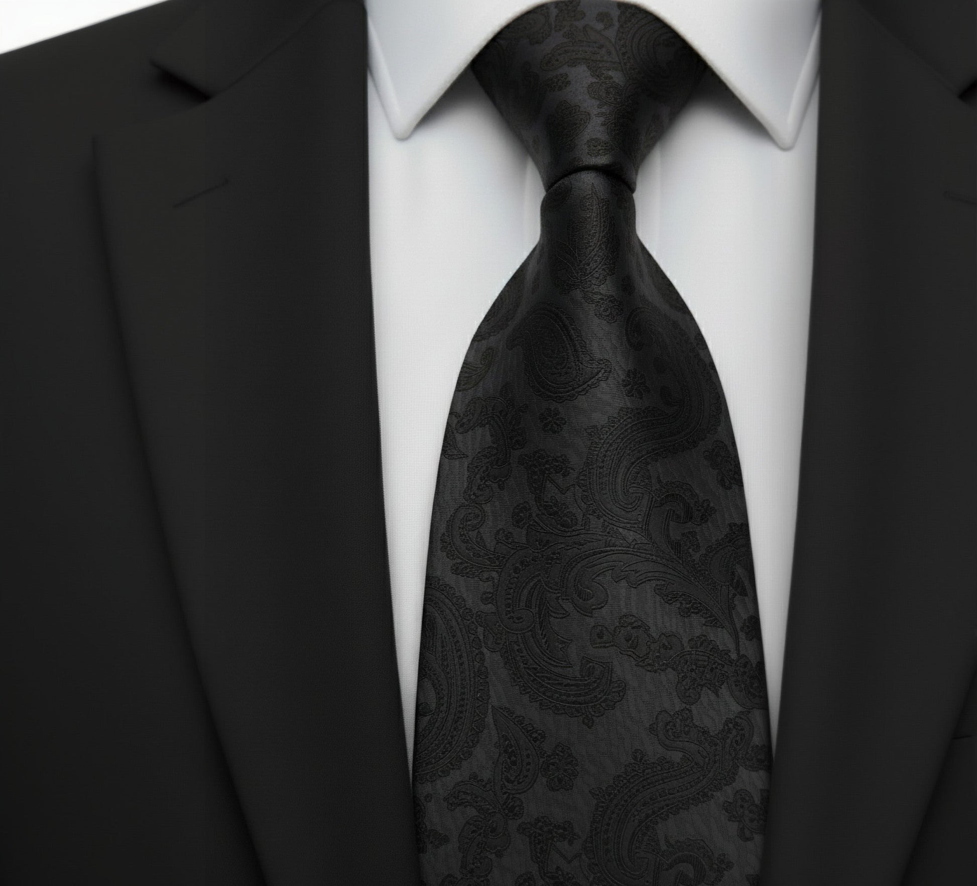 Mens Bespoke Necktie  P-191 Black Paisley