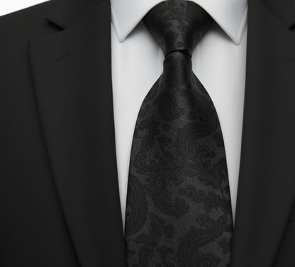 Mens Bespoke Necktie  P-191 Black Paisley