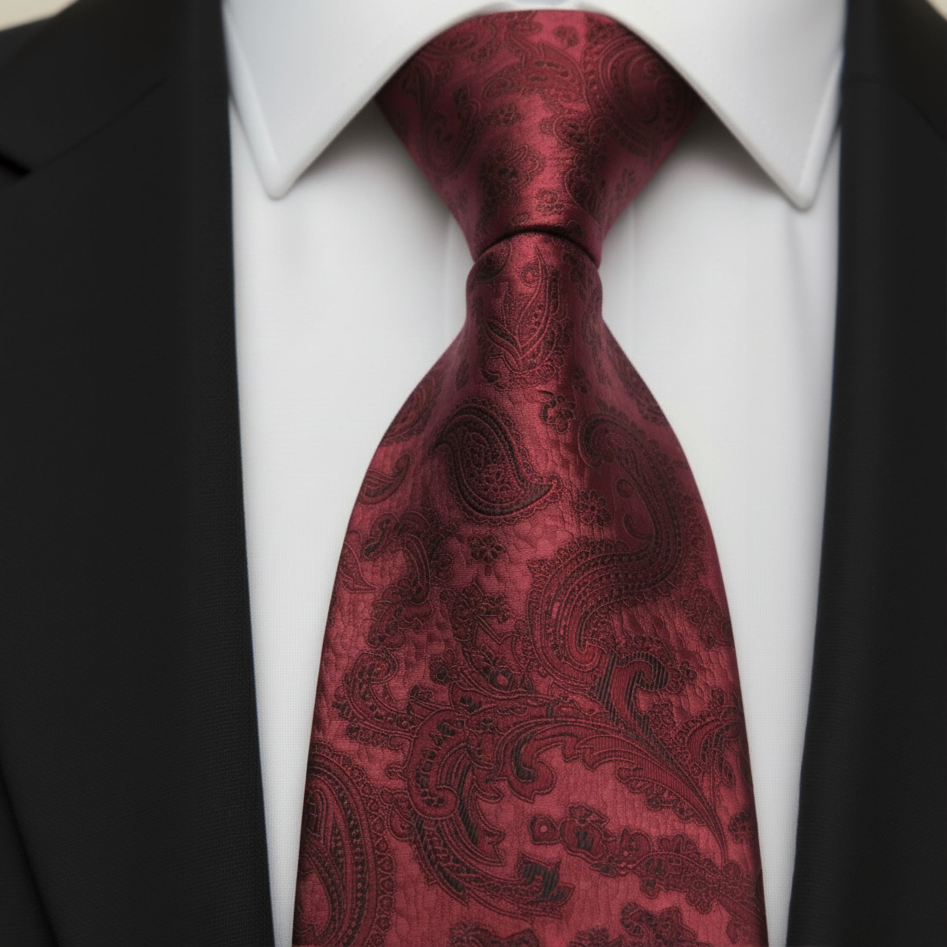 Mens Bespoke Necktie  P-192 Burgundy Paisley