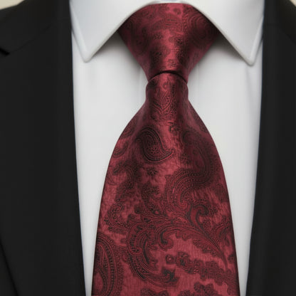 Mens Bespoke Necktie  P-192 Burgundy Paisley