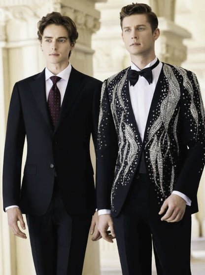 2pc Black Tuxedo Single Breasted / Two Piece Suit Italian Style No C52024004