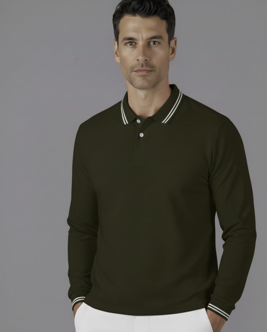Mens Black/White Detail / Long Sleeved Polo 