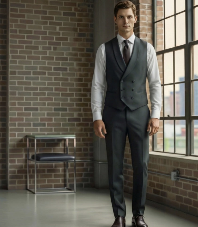 Mens Green Double Breasted Waistcoat 