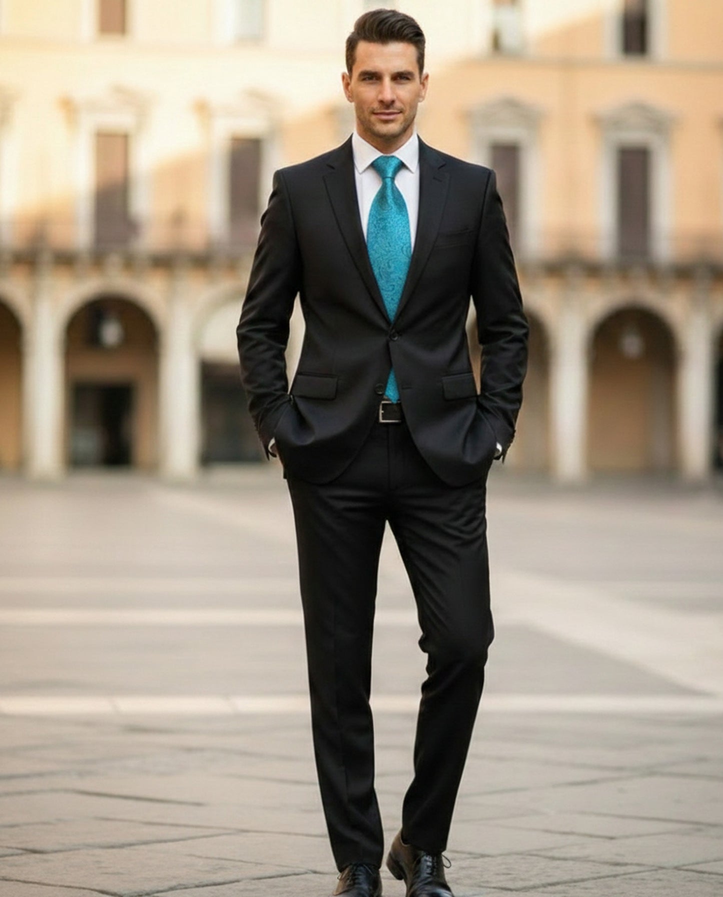 Mens Bespoke Necktie  P-173 Teal Paisley