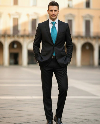 Mens Bespoke Necktie  P-173 Teal Paisley