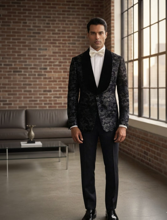 Mens Tuxedo_Black_and_Patterned_Brocade_Jacket