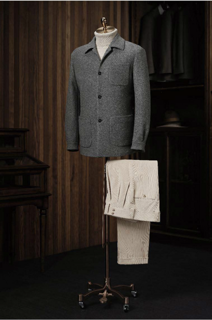 Mid Grey Casual Jacket and Stone Cord Trousers Style 
